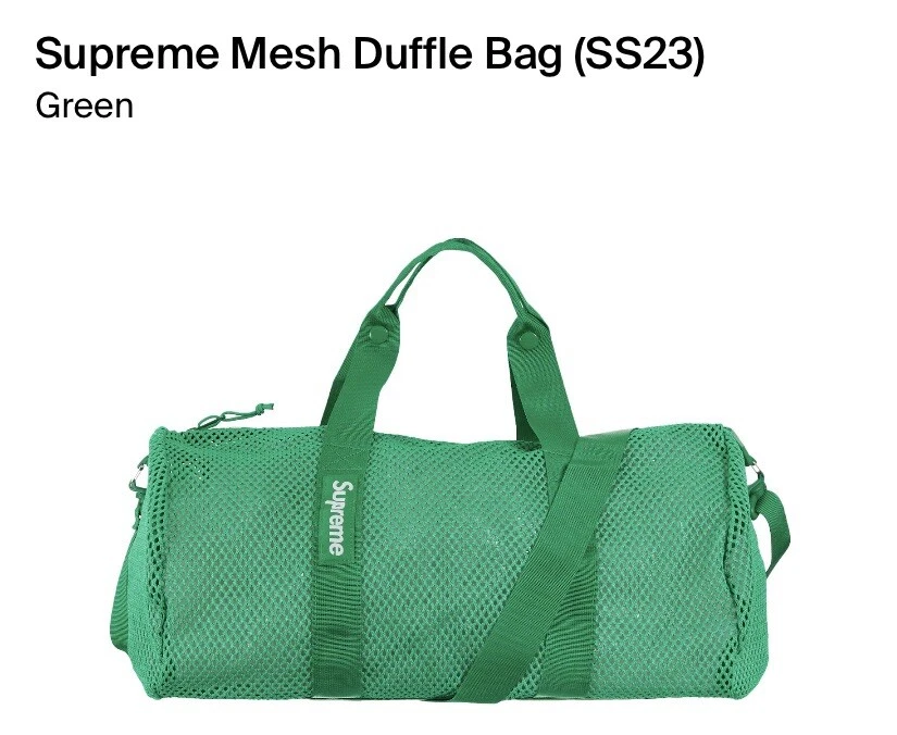 SAC DE SPORT EN MAILLE SUPRÊME VERT OS SS23 SEMAINE 13 (100 % AUTHENTIQUE) NEUF en main