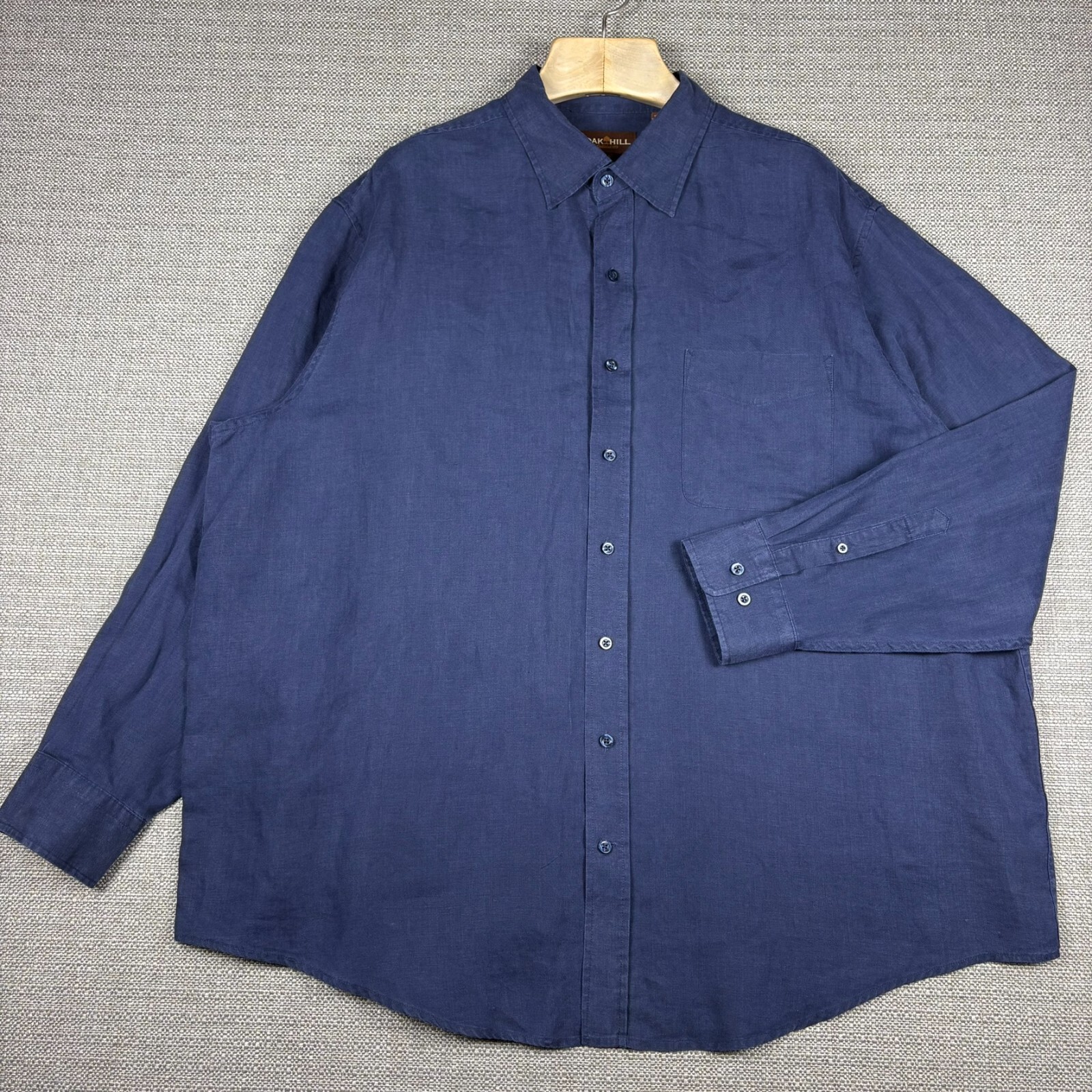 Oak Hill Men's Shirt 2XL 2XB Long Sleeve 100% Linen Blue Solid Blue Relaxed Fit