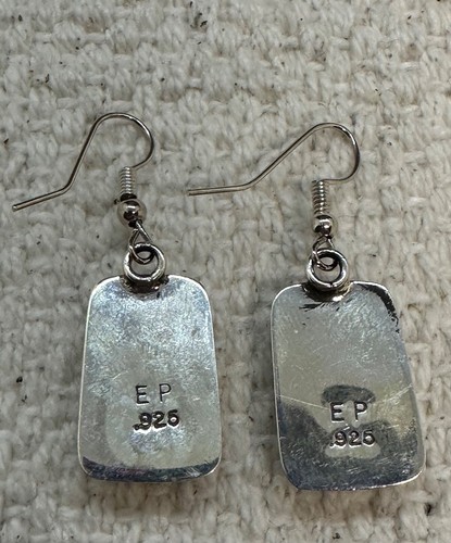 Signed EP Zuni Native INLAY Multi Stone DANGLE DROP Sterling SILVER EARRINGS - Picture 7 of 7