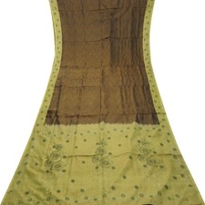 Vintage Brown Sarees 100 Pure Silk Hand Embroidered Sari 5YD Decor Craft Fabric