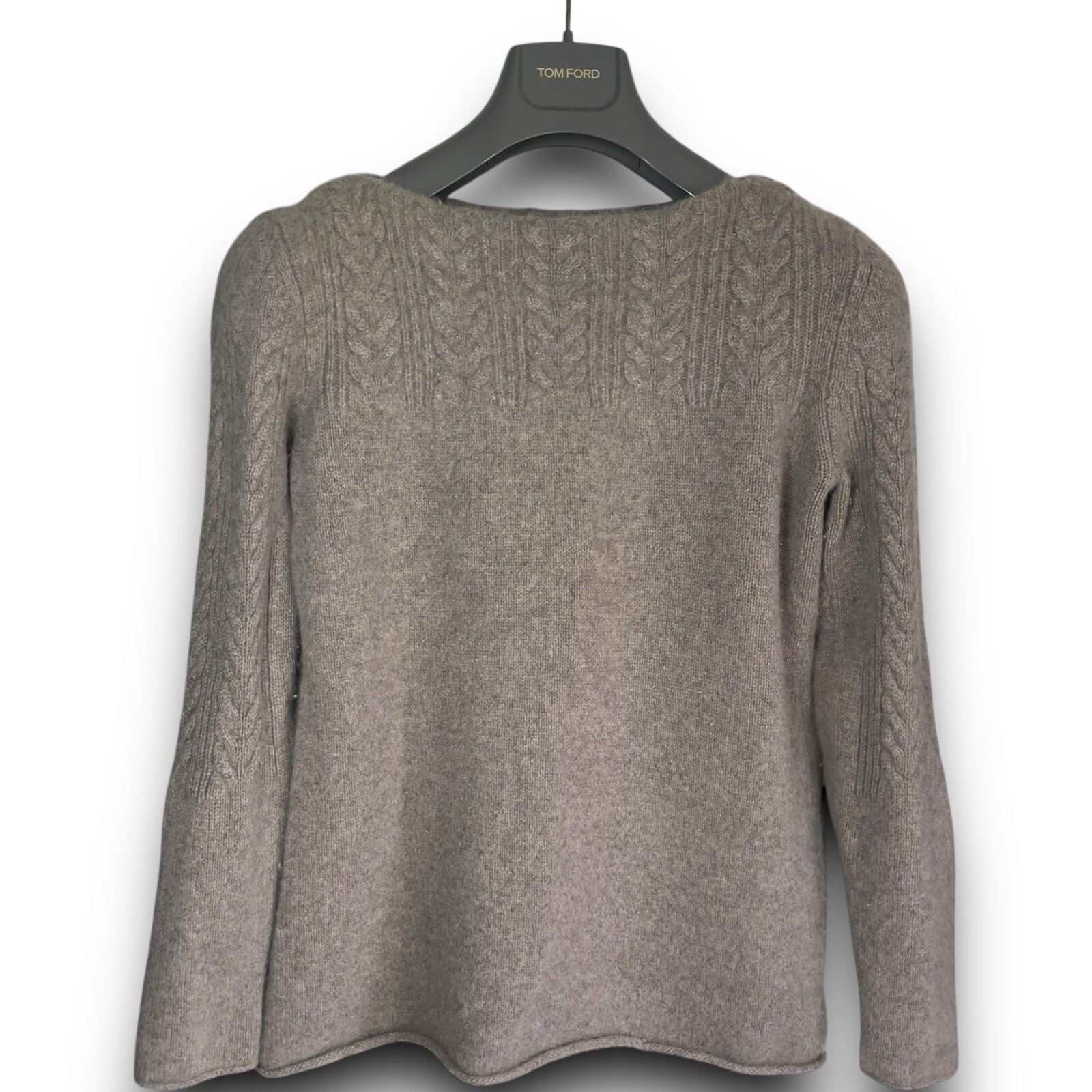 Saks Fifth Avenue Beige Cashmere Cable Knit Pullover Cream Ribbed Sweater M