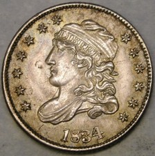 1834 CAPPED BUST SILVER HALF DIME GORGEOUS CRISP SHARP FEATURES W/HUGE DIE BREAK