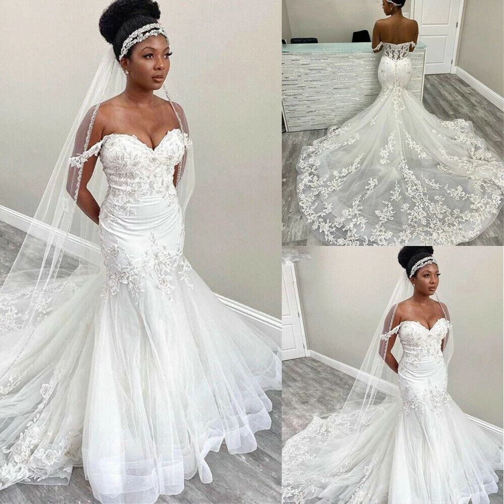 Elegant Off Shoulder Wedding Dresses Backless Lace Appliques Bridal Gowns  Custom | eBay