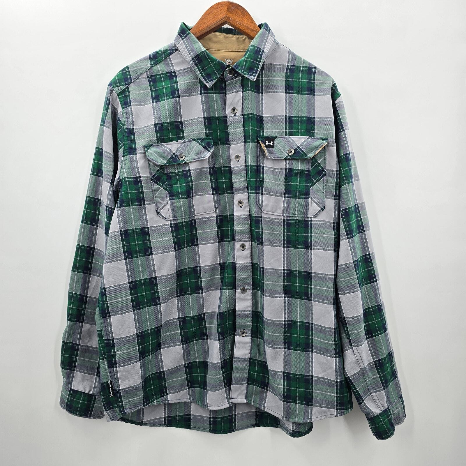 Under Armour Green Plaid Elbow Patch Button Loves… - image 1