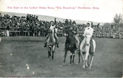 WESTERN COWGIRLS RELAY RACE PENDLETON OREGON 1910s ANTIQUE POSTCARD F5 ...
