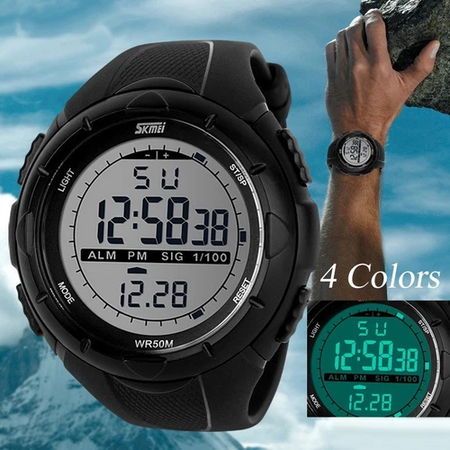 Fashion Men LED Digital Date Military Sport Rubber Quartz Watch Alarm