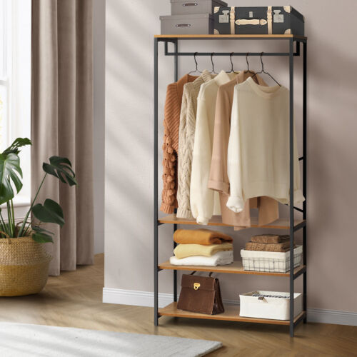Oikiture Clothes Rack Open Wardrobe Garment Coat Hanging Rail Metal 4 shelves - Picture 1 of 10