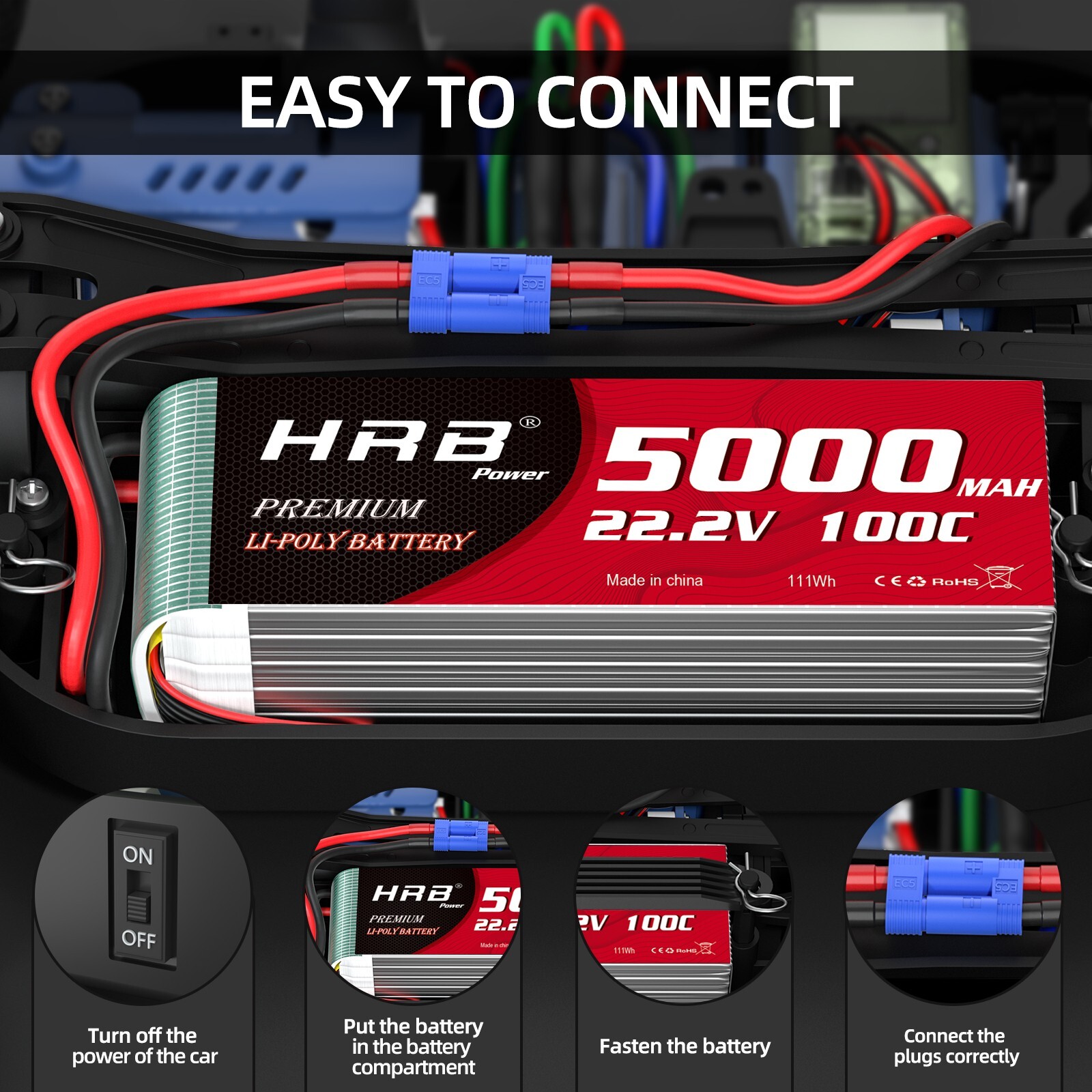 2pcs HRB 22.2V 6S 5000mAh LiPo Battery EC5 for RC Helicopter Airplane Truck Car