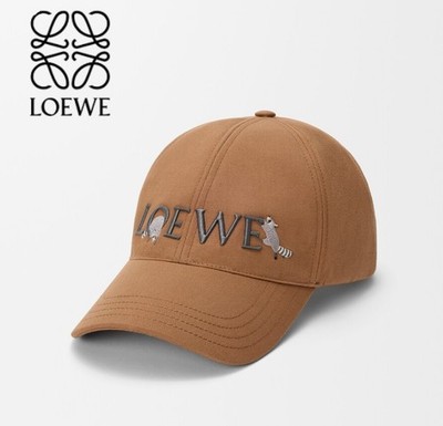 LOEWE x Suna Fujita Raccoon Motif Embroidery Cotton Canvas Adjustable Cap Mocha