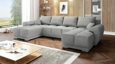 ELUKS - U Shaped Corner Sofa CANDY Light Grey/Blue Velvet Monolith