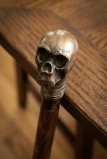 Skull Walking Stick Brass Head: Victorian Gothic Rosewood Cane