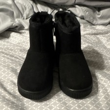 Cat Jack Girls Black Faux Suede Ankle Bootie Fur Trim Faux Fur Lined Size 6
