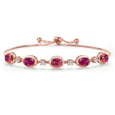 18K Rose Gold Plated Silver Pink Tourmaline and Created Ruby and Lab Grown