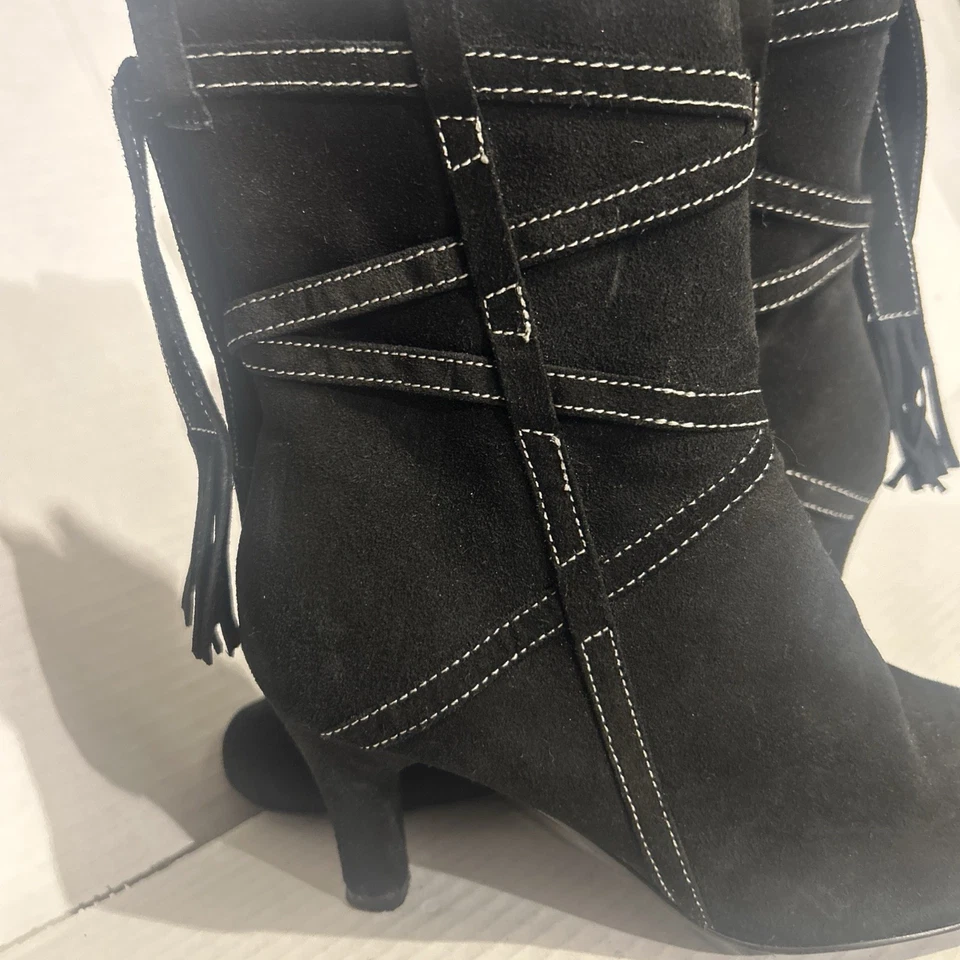 BisouBisou By Michele Bohbot MILOS Black Softy Suede Boots Leather Heels Sz7.5M - Image 2 of 4