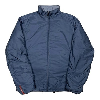 Prada Sport Red Tab Reversible Padded Jacket Nylon Two Tone Blue Size 50 Medium