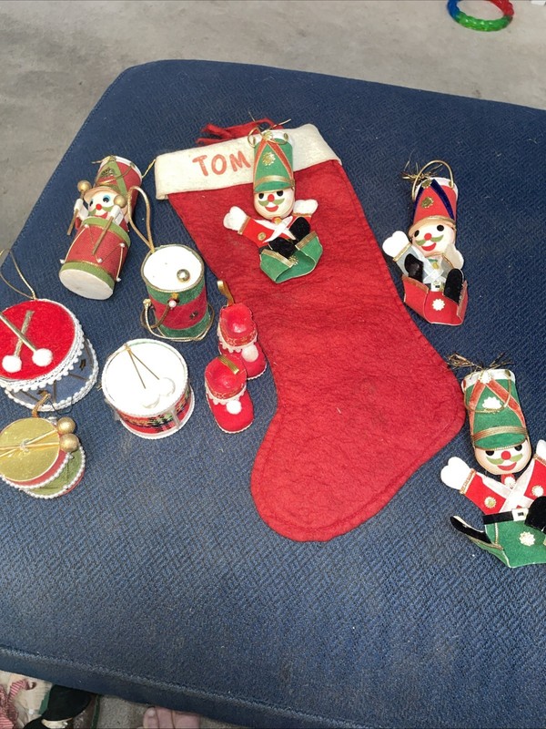 Vintage Lot Of Made In Japan Christmas Ornaments Drums Toy Soldiers And More