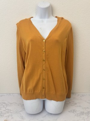August Silk Women s Silk Blend Cardigan Sweater Button Front Size M Yellow C2