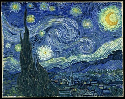 Sternennacht klassisches Gemälde - van Gogh blauer Nachthimmel Wandbild Druck A1-A4 Pos