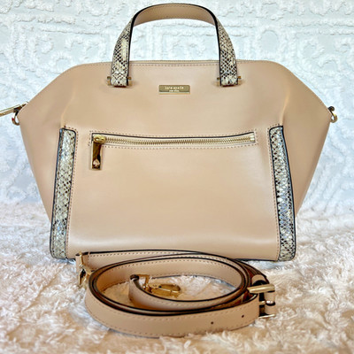 Kate Spade PARLIAMENT SQUARE SAVANAH Satchel TAUPE & NATURAL SNAKE Medium CROSS