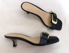 Ann Taylor Black Leather Gold Buckle Kitten H...