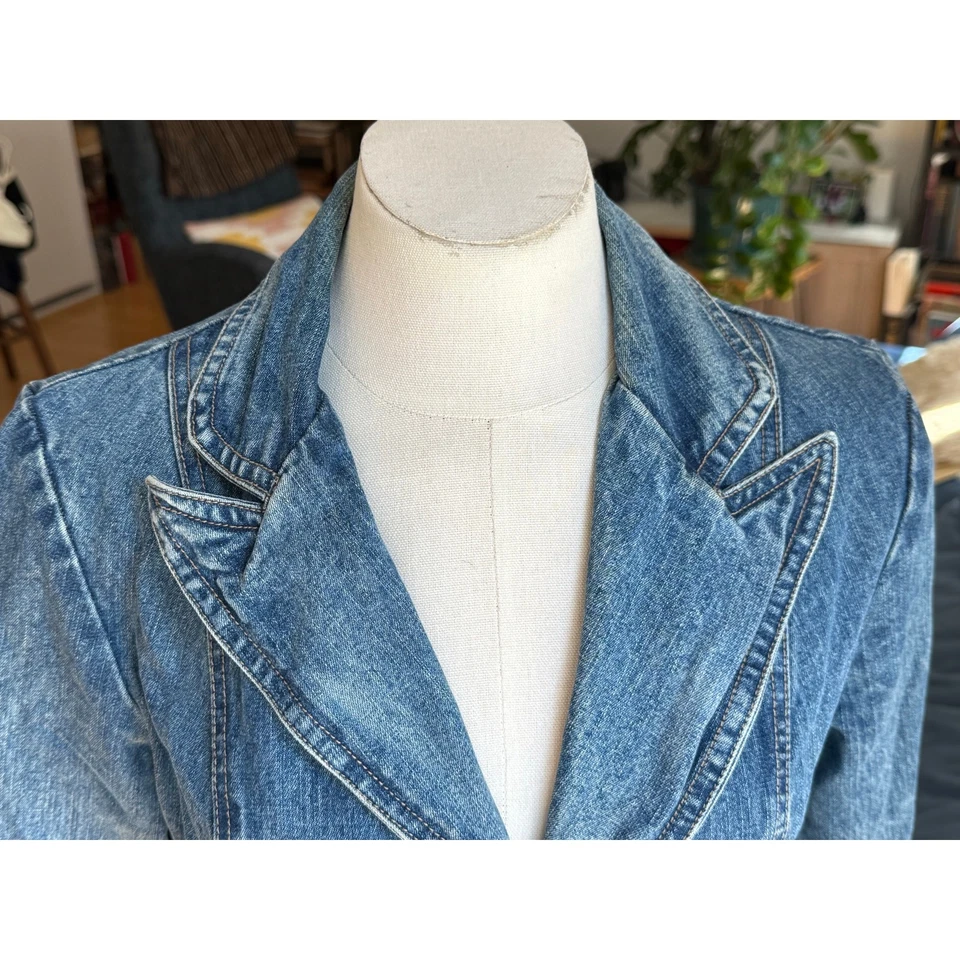 Blazer para mujer Faded Glory talla pequeña denim solapa de dos botones Y2K años 90 Foto 4 de 4