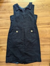 Karl Lagerfeld Paris Dress Womens Navy Blue Tweed Shift Preppy Pockets Sz 10