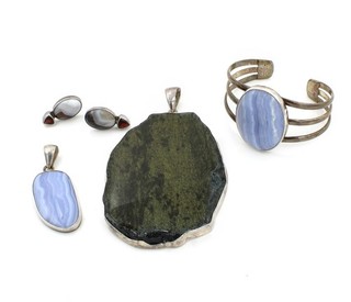 Charles Albert Sterling Agate Garnet Nuummite Pendant Earrings Bracelet #S5013 2