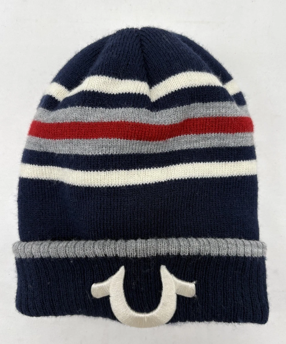 ❤️ True Religion Striped Beanie True Religion Beanie Hat and Scarf Set, Winter Cuffed Knit  main image 2
