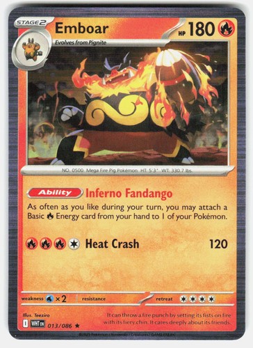 EMBOAR 013/086 HOLO RARE WHITE FLARE POKEMON NM/M