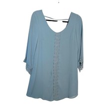 Blue ASTR the Label XS Lace Chiffon Mini Shift Dress 3/4 Fairycore Whimsy Boho
