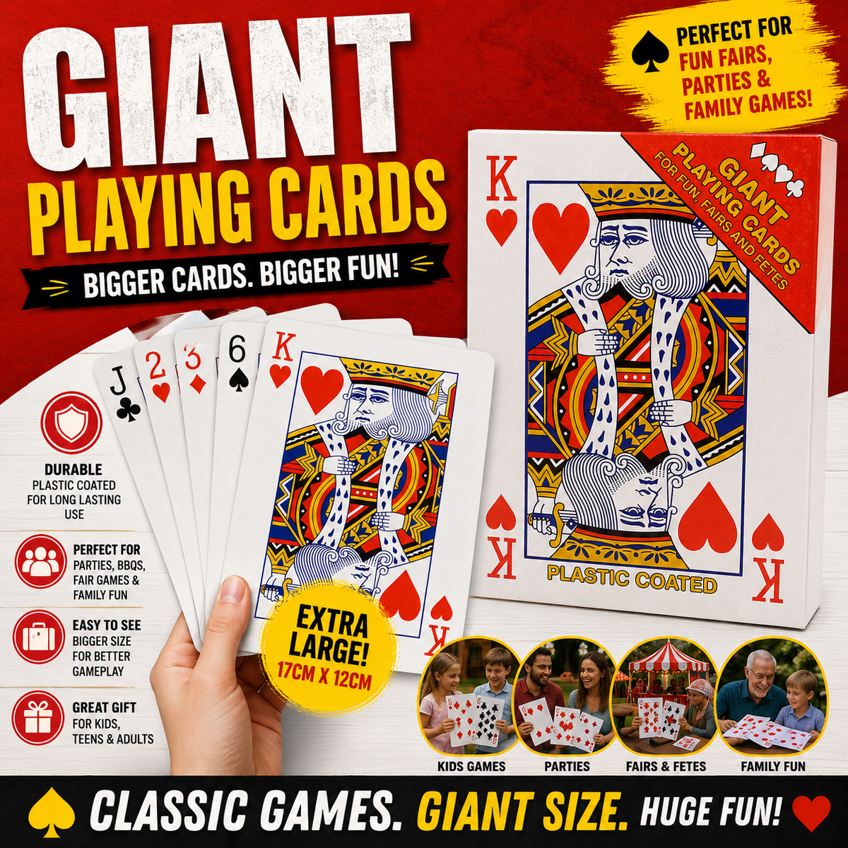 Giant Deck Of Playing Cards Large Size 17cm Coated Chase The Ace