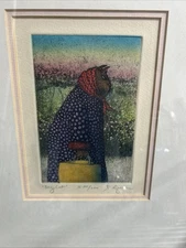 T.P. Speer “Slices Of Life” BAG CAT  Anthropomorphic Framed Etching Excellent
