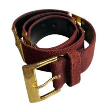 Vintage Greca Goddess Medusa Head Suede Burgundy Belt with Golden Hardware