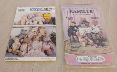 Vintage Teddy Bear Sewing Pattern Lot Simplicity + Gooseberry Hill Camille