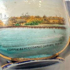 CORPUS CHRISTI Beach TX TEXAS ANTIQUE Souvenir China COBALT TRINKET BOWL