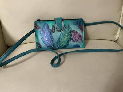 Anushka Teal Feathers Cell Phone, Crossbody Wallet Bag