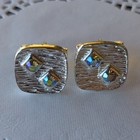 Vintage Silver Toned Iridescent Rhinestone Cufflinks — photo 1