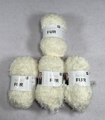 Lot Of 4 Skeins Rico Fashion Fur Yarn ~50g Ea. Color 001. Preowned READ