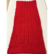 Red Knit Table Runner, Textured Accent, Handmade Look, Woven Design