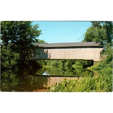 Cabin Bridge Sugar River North Newport NH Vintage Covered Bridge Postcard PC13