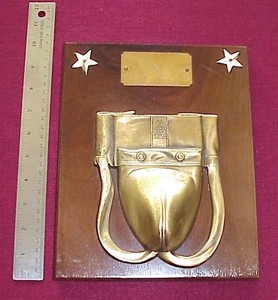 Big Jock Award /Trophy, BRASS ON WOOD PLAQUE 8" x 10" KEY HOLE ON BACK 4 HANGING
