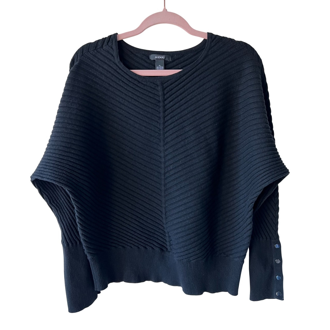 ALFANI Black Diagonal Ribbed Knit Sweater Womens Sz XL Corporate Goth