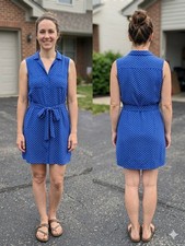 POPSUGAR Blue Polka Dot Sleeveless Shirt Dress Size M Rayon Button Front Tie