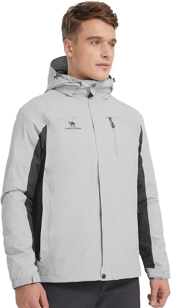 CAMEL CROWN 3 in 1 Ski Jacket Mens 3XL Silver Grey Warm Fleece Waterproof Hooded