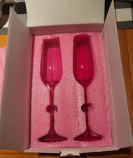 Barbie x Dragon Glassware Champagne Flutes-Pink & Magenta-Set of 2 NEW