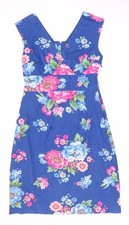 Blaues geblümtes Damenkleid Größe 8 Baumwo...