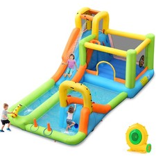 Inflatable Water Slide Park Bounce House Climbing Wall with a 735W Blower