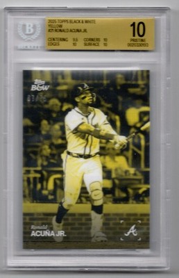 2025 Topps Black & White # 021 Ronald Acuna Jr. Yellow Parallel /75 BGS 10 POP 1