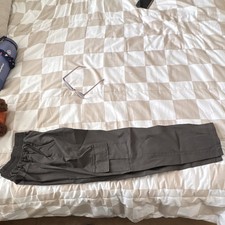 Womens Gray Cargo Pants S Drawstring Elastic ...