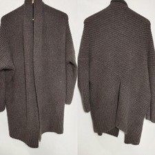 Aerie Cardigan Open Front Chunky Cozy Knit Dolman Sleeve Brown Small Ribbed